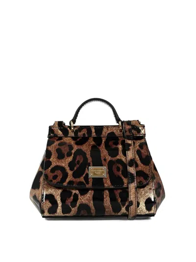DOLCE & GABBANA LEOPARD-PRINT POLISHED LEATHER SICILY HANDBAG