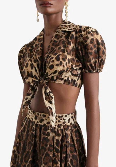 Dolce & Gabbana Leopard Print Poplin Cropped Shirt In Animal Print