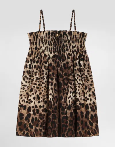 Dolce & Gabbana Kids' Leopard-print Poplin Dress In Animal Print