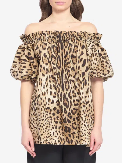 Dolce & Gabbana Leopard Print Poplin Top In Multi