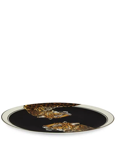 Dolce & Gabbana Porzellanteller Mit Leoparden-print In Black