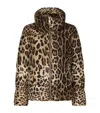 Dolce & Gabbana Brown Down Jacket With High-neck With All-over Leo Print In Nylon Woman