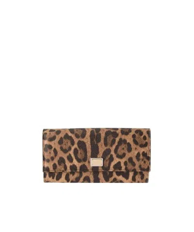 Dolce & Gabbana Leopard Print Purse In Brown