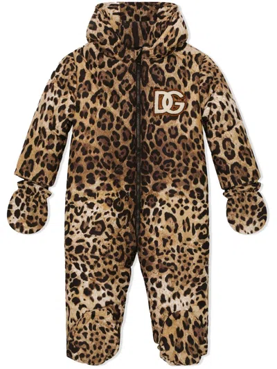 Dolce & Gabbana Babies' Leopard Logo-patch Ski Suit In Animal Print