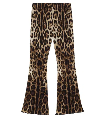 DOLCE & GABBANA LEOPARD-PRINT RIBBED-KNIT COTTON FLARED PANTS