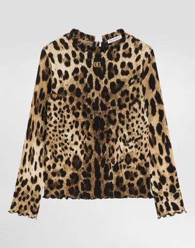 Dolce & Gabbana Kids' Leopard-print Ribbed Turtleneck In Animal Print