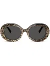 Dolce & Gabbana Leopard-print Round-frame Sunglasses In Brown