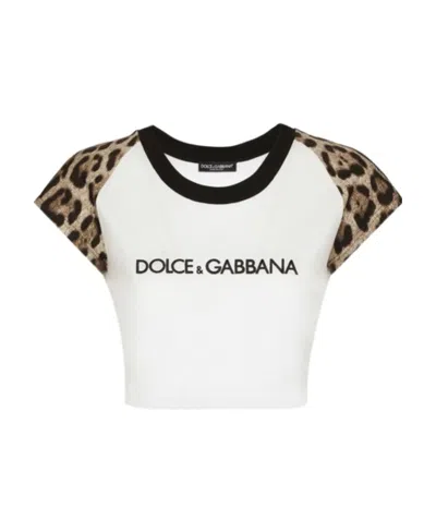 Dolce & Gabbana Leopard Print Round-necked T-shirt In White