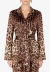 Dolce & Gabbana Diva Belted Leopard-print Silk-blend Satin Pajama Shirt In Brown