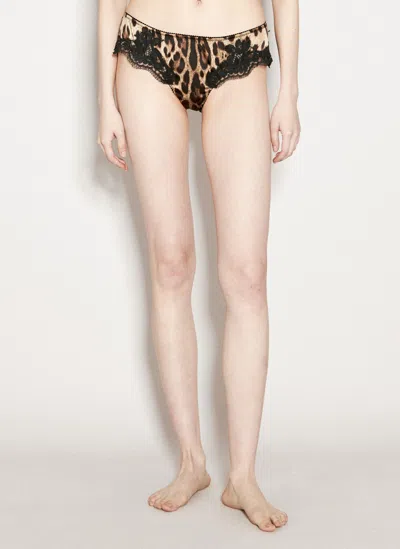 Dolce & Gabbana Leopard Print Satin Briefs In Brown