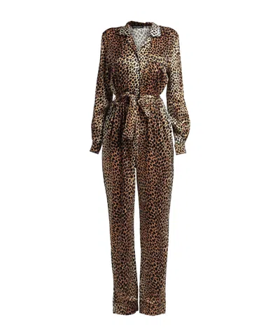 Dolce & Gabbana Leopard Print Satin Jumpsuit In Camel