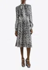 Dolce & Gabbana Satin Calf-length Shirt Dress With Pussy-bow And Leopard Print In Multicolor