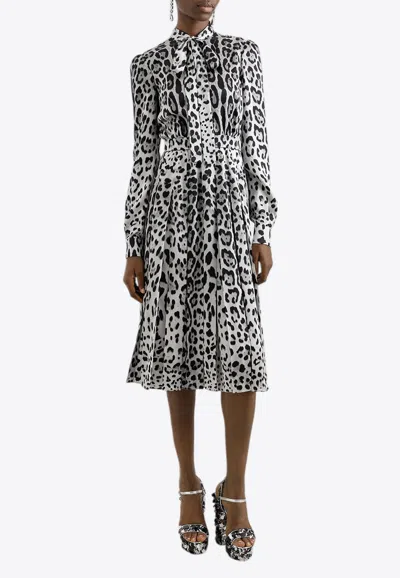 DOLCE & GABBANA LEOPARD PRINT SATIN MIDI DRESS