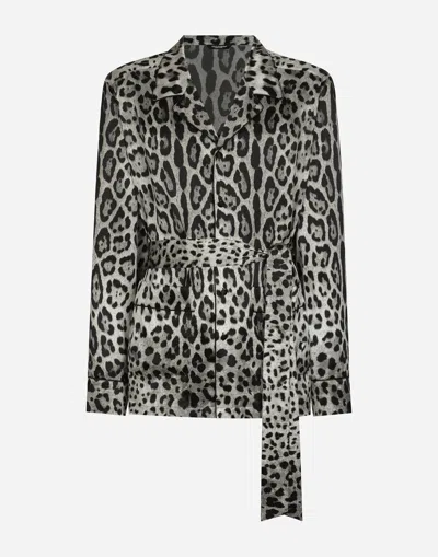 DOLCE & GABBANA LEOPARD-PRINT SATIN ROBE