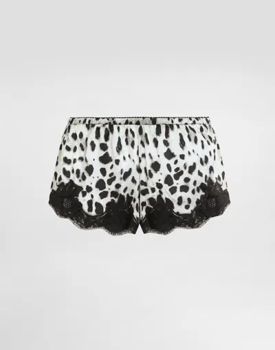 Dolce & Gabbana Leopard-print Satin Shorts With Lace Inserts