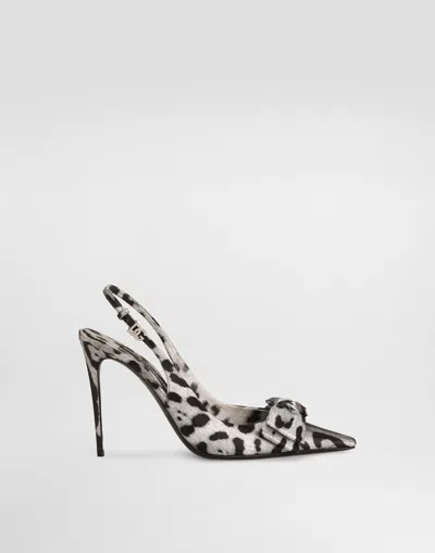 DOLCE & GABBANA LEOPARD-PRINT SATIN SLINGBACKS