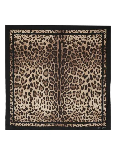 Dolce & Gabbana Leopard Print Scarf In Brown
