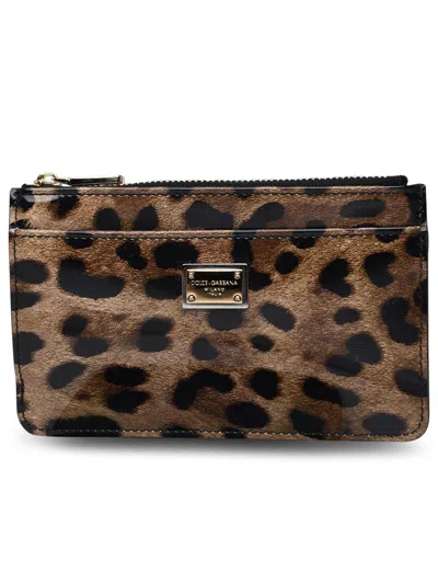 Dolce & Gabbana Leopard Print Zip Wallet In Brown