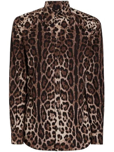 Dolce & Gabbana Leopard-print Shirt In Brown