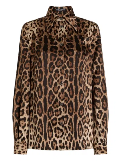 Dolce & Gabbana Leopard-print Shirt In Brown