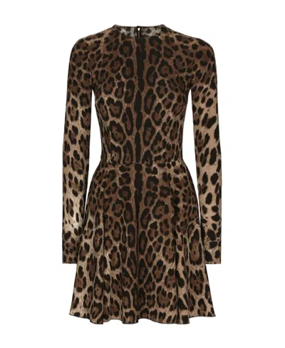 Dolce & Gabbana Leopard-print Short Dress In Black