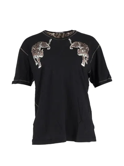 Pre-owned Dolce & Gabbana Leopard Print Short-sleeve T-shirt In Black