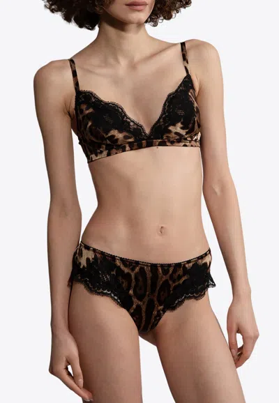 Dolce & Gabbana Leopard Print Silk-blend Briefs In Brown