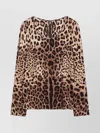Dolce & Gabbana Leopard Print Silk Blend Long Sleeve Top In Animal Print