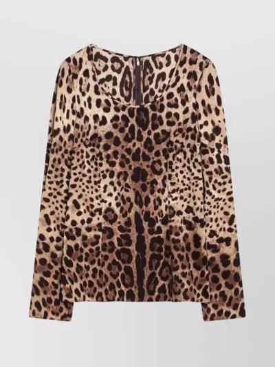 DOLCE & GABBANA LEOPARD PRINT SILK BLEND LONG SLEEVE TOP