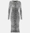 Dolce & Gabbana Leopard-print Long-sleeve Charmeuse Midi Dress In Grey