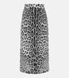 Dolce & Gabbana Leopard Print Charmeuse Longuette Skirt In Grey