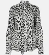 Dolce & Gabbana Leopard Print Bow Charmeuse Shirt In Gray
