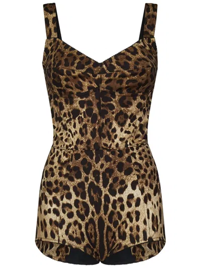 Dolce & Gabbana Leopard Print Silk Blend Top In Brown