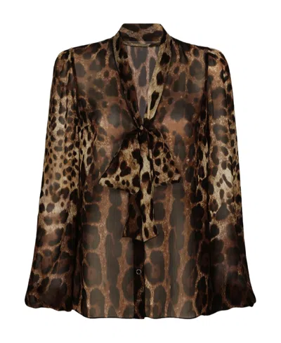 DOLCE & GABBANA DOLCE  GABBANA LEOPARD PRINT V-NECK BLOUSE