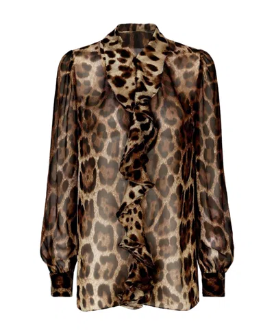 DOLCE & GABBANA DOLCE  GABBANA LEOPARD PRINT LONG-SLEEVED BLOUSE