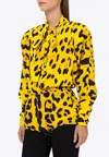 Dolce & Gabbana Pussy-bow Leopard-print Silk-blend Crepe Bodysuit In Yellow