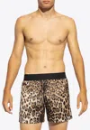 Dolce & Gabbana Leopard Print Silk Boxer Shorts In Brown