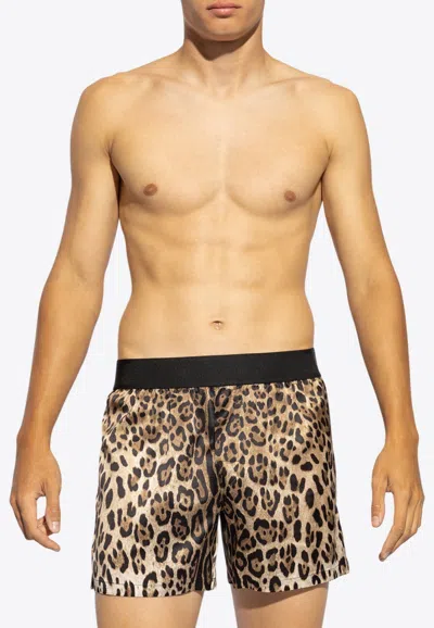 DOLCE & GABBANA LEOPARD PRINT SILK BOXER SHORTS