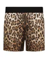 Dolce & Gabbana Leopard Print Silk Boxer Shorts In Green
