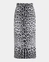 Dolce & Gabbana Leopard Print Charmeuse Longuette Skirt In Greyprtblk