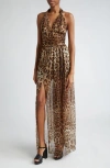 DOLCE & GABBANA DOLCE&GABBANA LEOPARD PRINT SILK CHIFFON HALTER DRESS