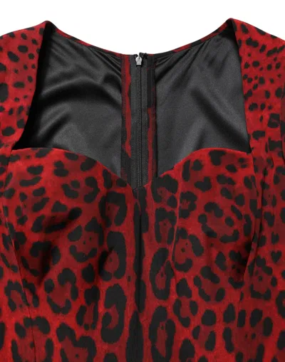 Dolce & Gabbana Silk Leopard-print Long-sleeve Maxi Dress In Red