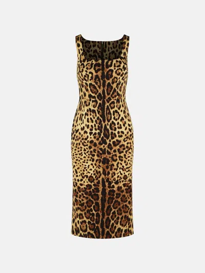 Dolce & Gabbana Leopard-print Silk Dress In Brown
