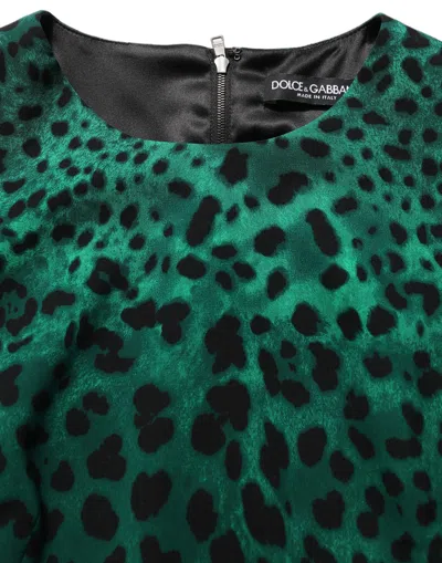 Dolce & Gabbana Leopard Print Silk Dress In Green