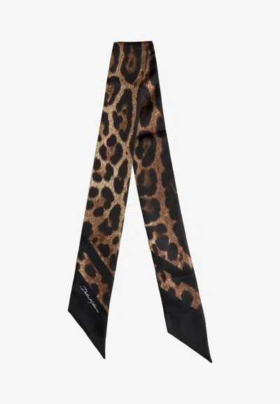 Dolce & Gabbana Leopard Print Silk Headscarf In Brown