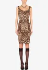 Dolce & Gabbana Leopard-print Cady Corset-style Midi Dress In Brown