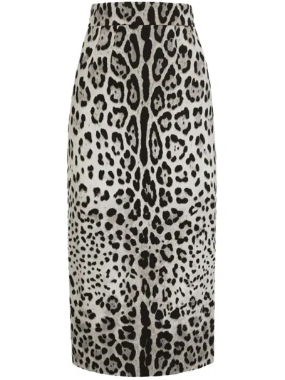 DOLCE & GABBANA DOLCE & GABBANA  LEOPARD PRINT SILK PENCIL SKIRT