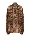 Dolce & Gabbana Leopard-print Silk Pussy-bow Blouse In Brown