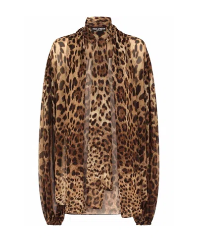 DOLCE & GABBANA DOLCE  GABBANA LEOPARD PRINTED ELASTICATED CUFFS BLOUSE