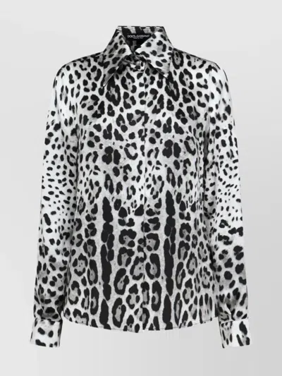 Dolce & Gabbana Leopard Print Silk Satin Shirt In Multi